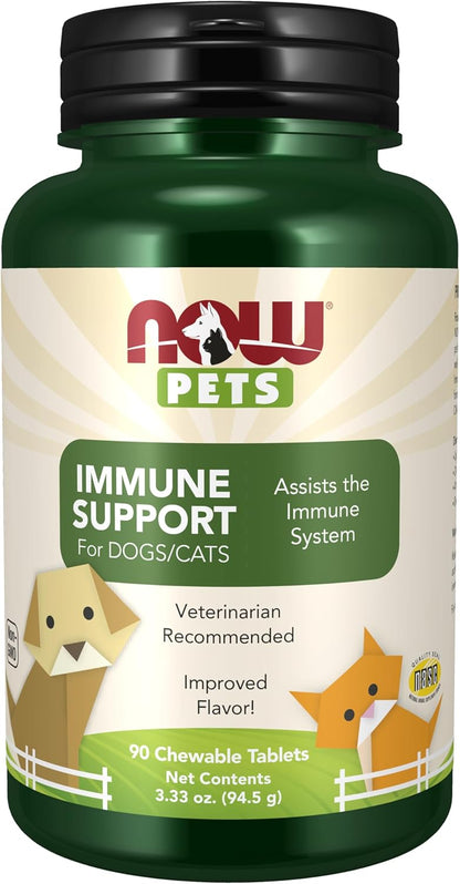 NOW Pet Health Immune Support Supplement for Cats & Dogs – NASC Certified, 90 Chewable Tablets