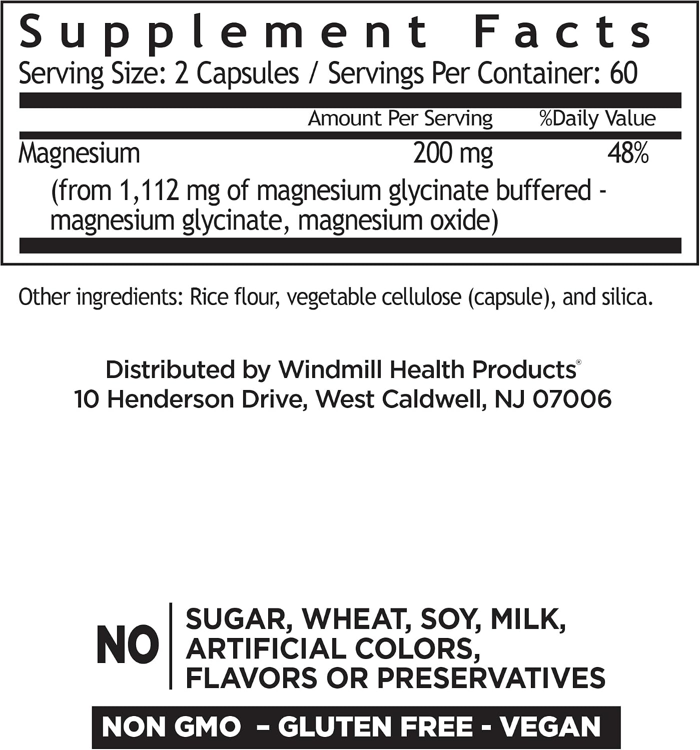 Windmill Magnesium Glycinate 200mg – High Absorption Buffered Formula – 120 Capsules – Non-GM, Gluten-free, Vegan - görsel 3