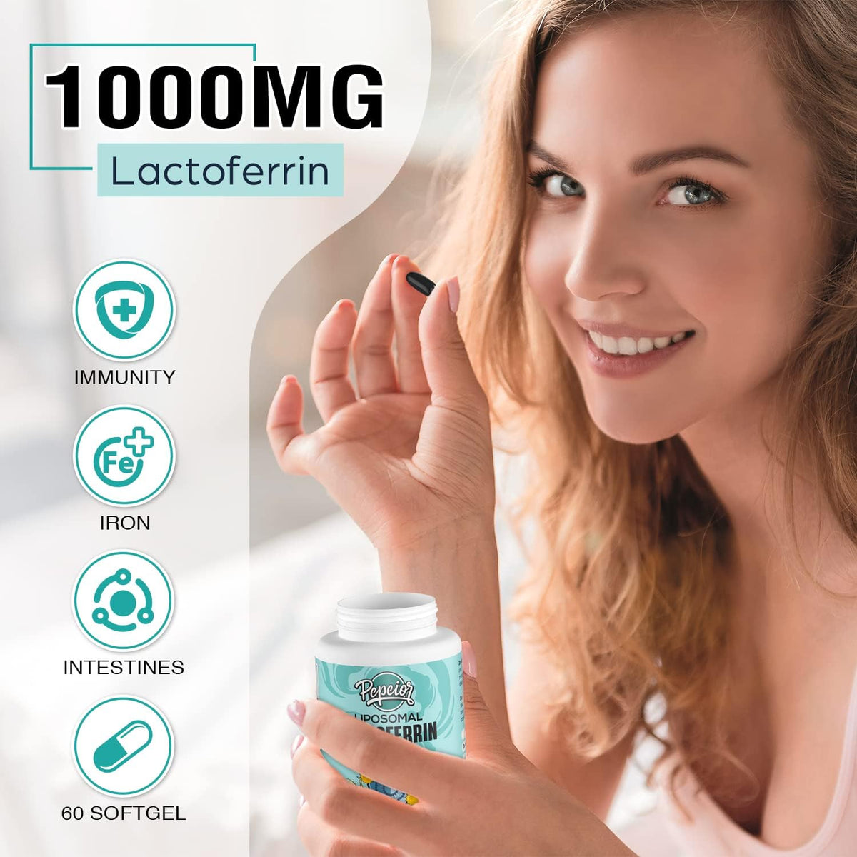 Liposomal Bovine Lactoferrin 1000 mg – for Iron Absorption & Immune Function, 60 Softgels (2 Bottles) - görsel 3