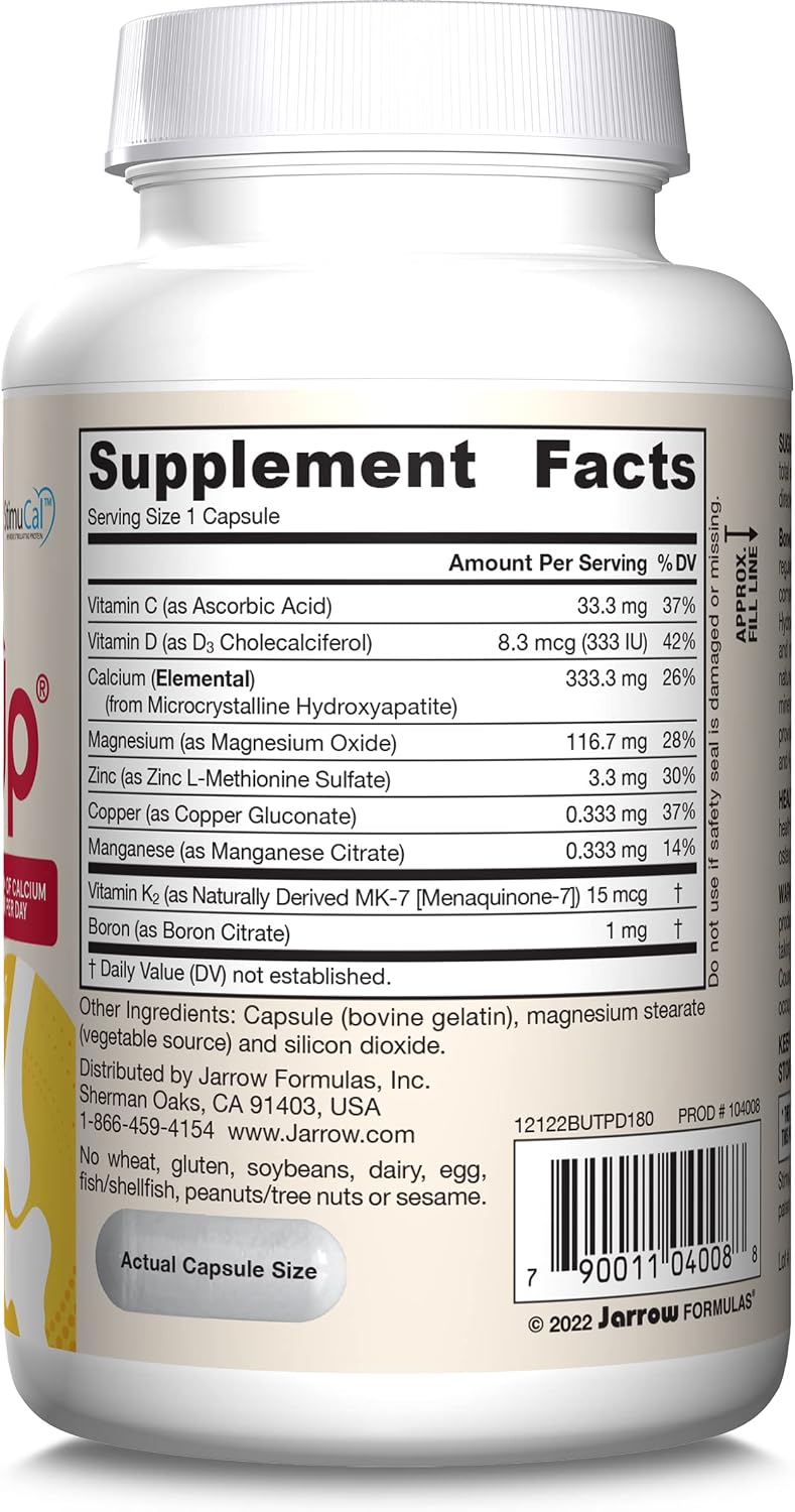 Jarrow Formulae BoneUp - Three Per Day Bone Density Supplement with Vitamin D3, K2 (MK-7) and MCHA Calcium, 180 Capsules - görsel 9