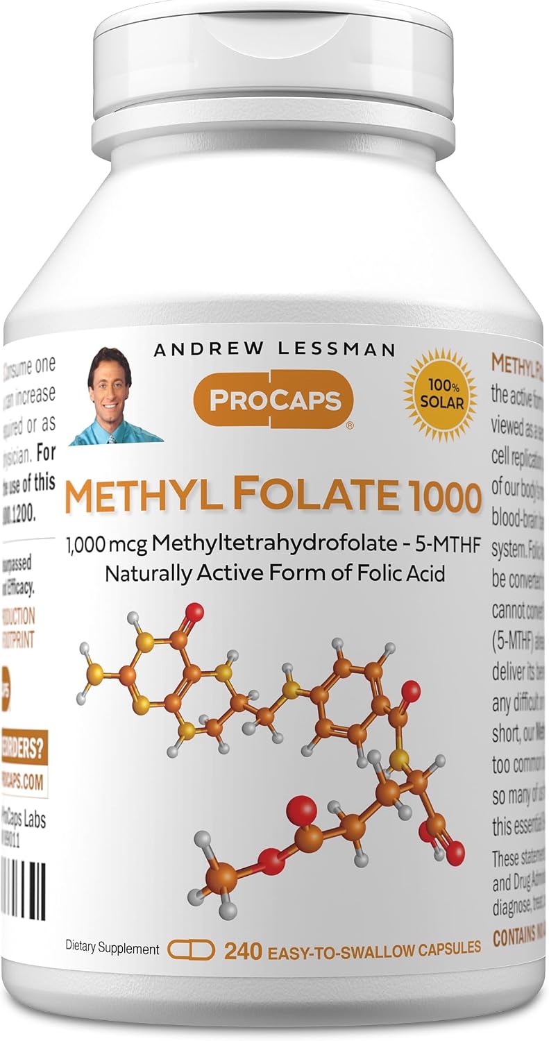 ANDREW LESSMAN Methyl Folate 1000 mcg - 240 Capsules - L-Methylfolate Active Vitamin B9 - görsel 1