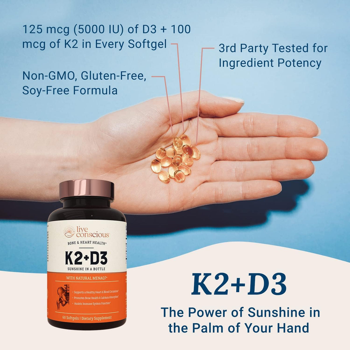 Live Conscious Vitamin K2 MK-7 with Vitamin D3 5000 IU - Bone & Heart Health Support, 2-Pack - görsel 3
