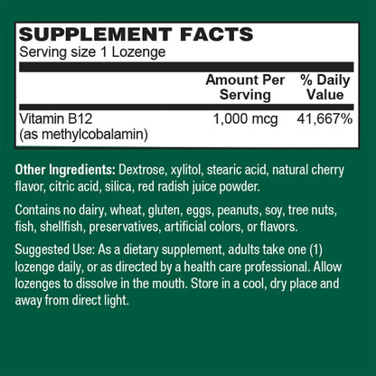 PlantFusion Vegan B12 Methyl 1000 mcg - Sublingual Vitamin - Supports Energy, Heart Health, Nervous System - Cherry Flavour, 60 High Potency Methylcobalamin Lozenges for Fast Absorption