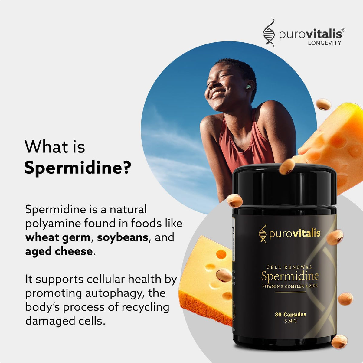PUROVITALIS Liposomal Spermidine 5mg with Zinc, Vitamin D3 & B12 – Cell Renewal & Anti-ageing Supplement, 30 Vegan Capsules - görsel 6