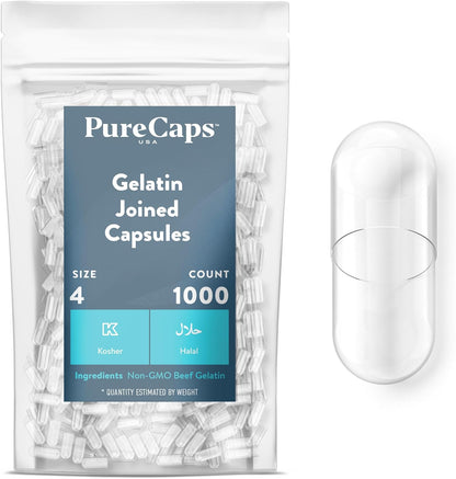 PureCaps USA Empty Gelatine Capsules Size 4 (100 Capsules)