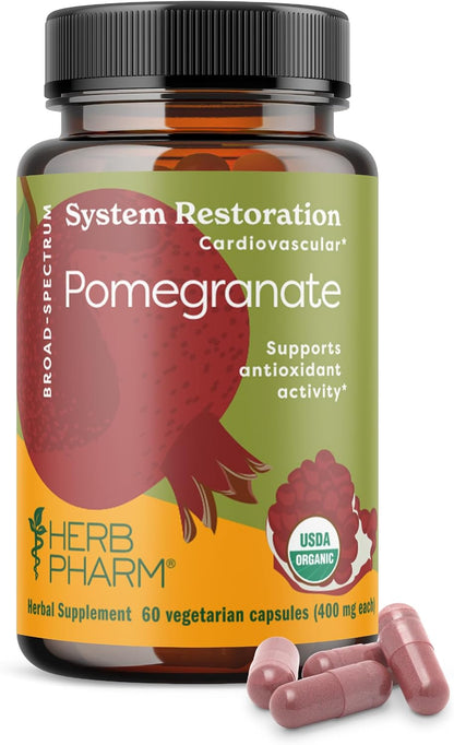 Herb Pharm Pomegranate Capsules - Organic Heart Health Support, 60 Vegan Capsules
