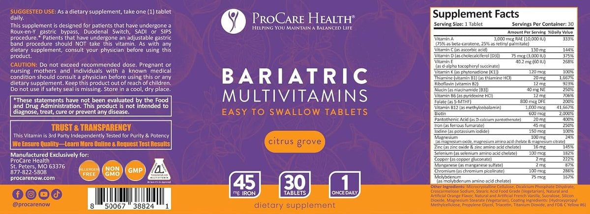 ProCare Health Bariatric Multivitamin with Iron 45mg - 30 Tablets - görsel 7