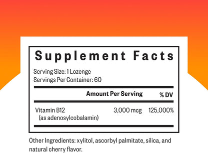 Seeking Health Adeno B12 - Vitamin B12 Supplement to Support Energy and Brain Health - Adenosylcobalamin 3000 mcg, 60 Lozenges