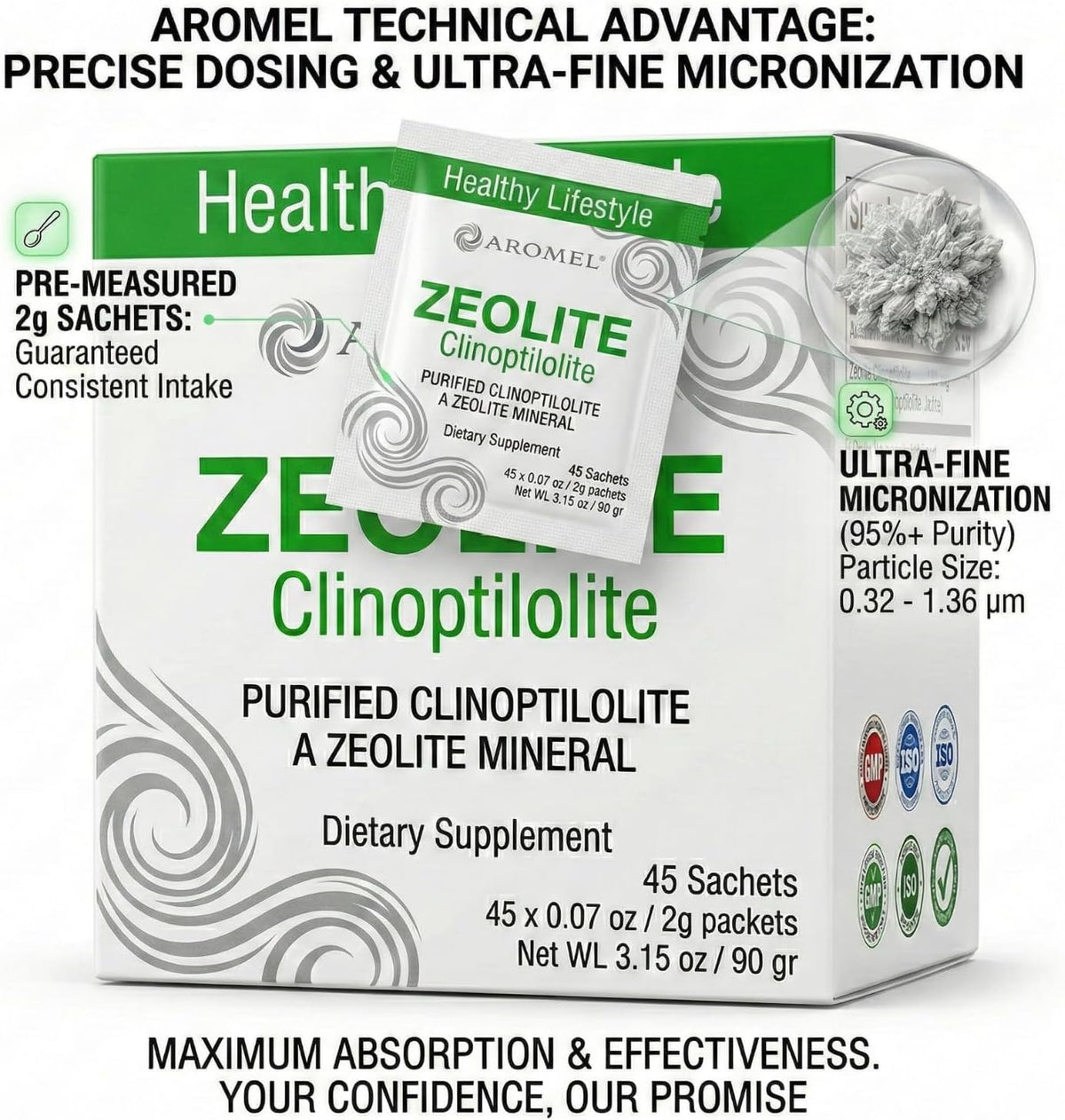 aromel Zeolite Powder Clinoptilolite Sachets - 45 Ultra Fine (<1 µm) Sachets, 95% Clinoptilolite, 3X Activated - görsel 2