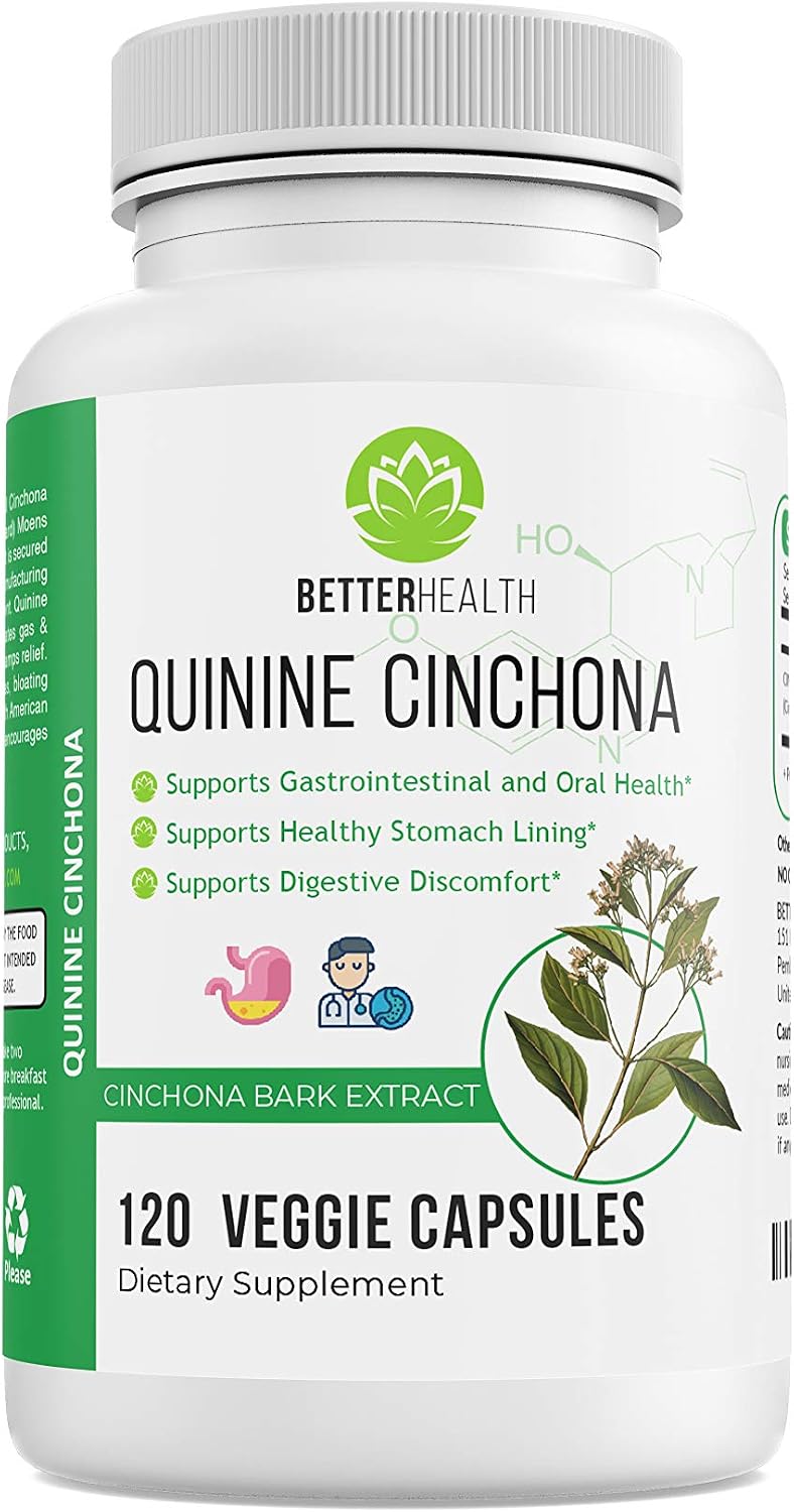 Better Health Quinine Cinchona Bark Extract Herbal Food Supplement for Digestive Comfort & Leg Cramp Relief – 500 mg (120 Capsules) - görsel 1