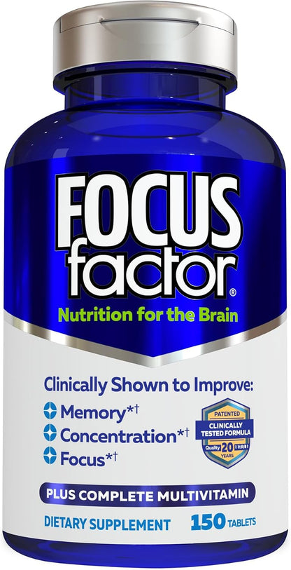 Focus Factor Nutrition for the Brain – Complete Multivitamin with Bacopa Monnieri & Tyrosine (150 Tablets, Pack of 2)