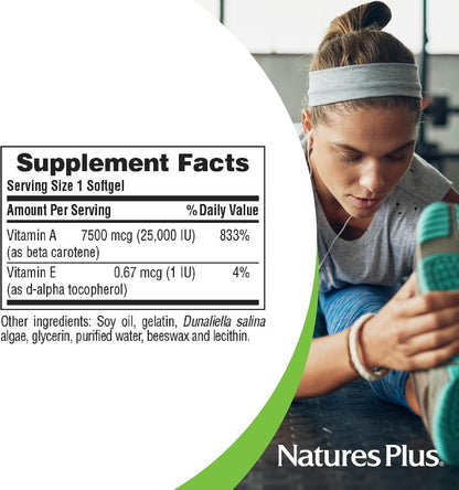 NaturesPlus Natural Beta Carotene 25,000 IU with Vitamin E – 90 Softgels