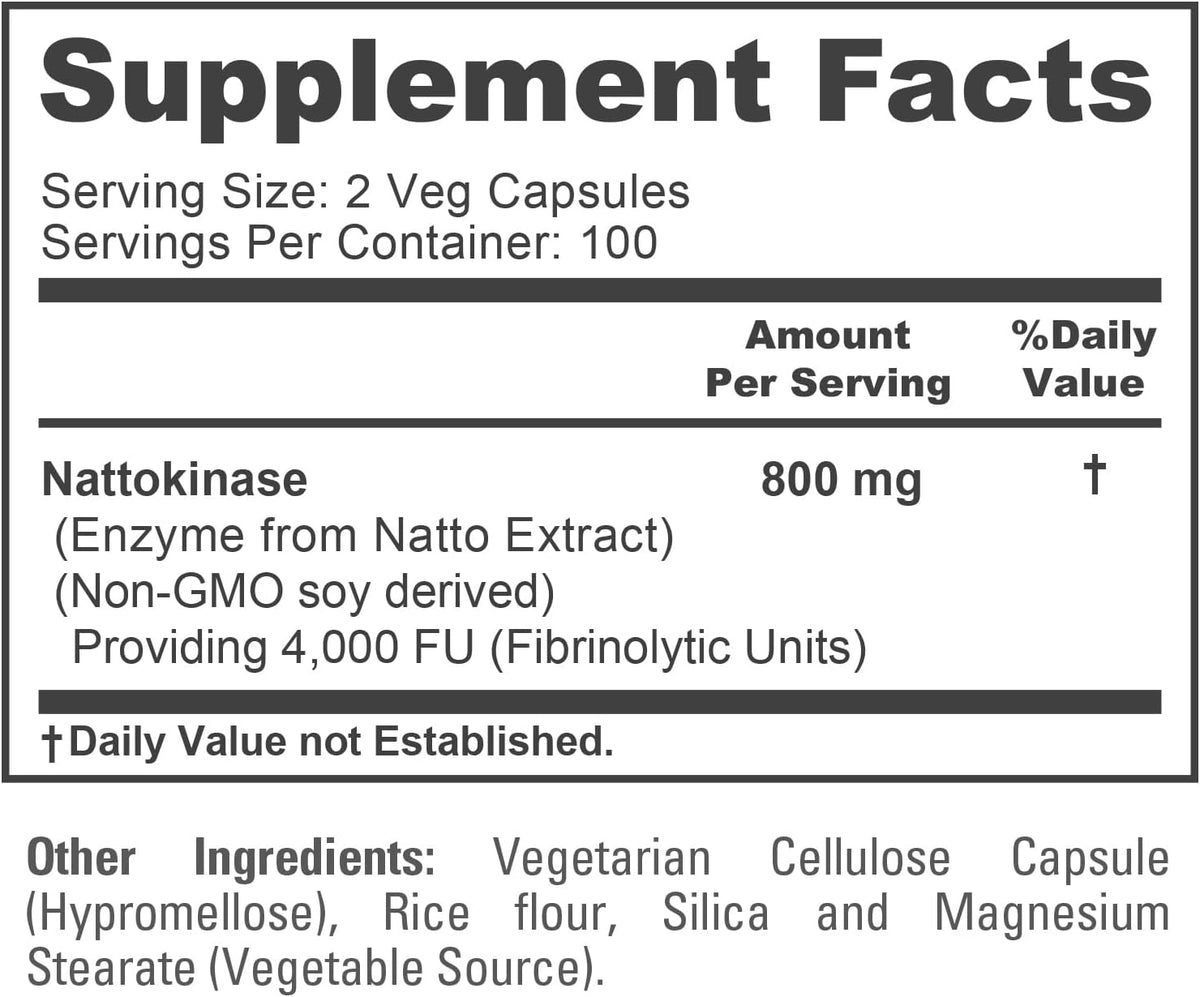 NusaPure Nattokinase 4000 FU 800mg, 200 Vegetable Capsules (Vegan, Non-GMO) - görsel 4