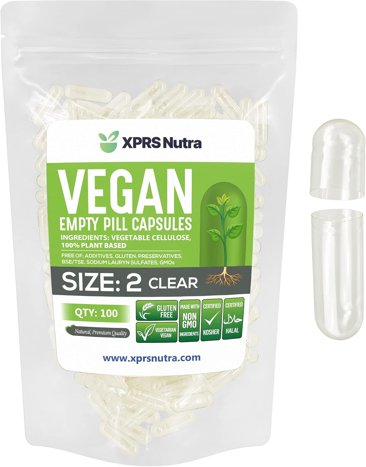 XPRS Nutra Size 2 Empty Capsules – 100 Clear Vegan Capsules for DIY Supplement Filling - görsel 1