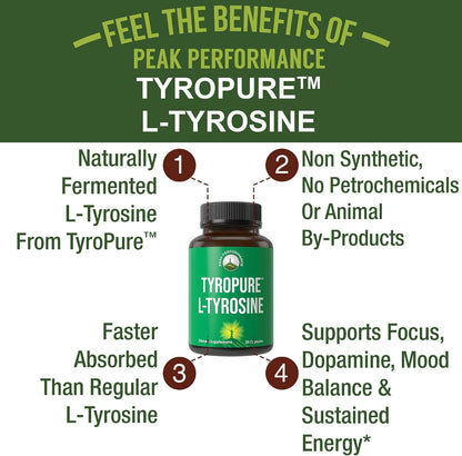 TyroPure L-Tyrosine 500mg Capsules - Naturally Fermented for Optimum Absorption