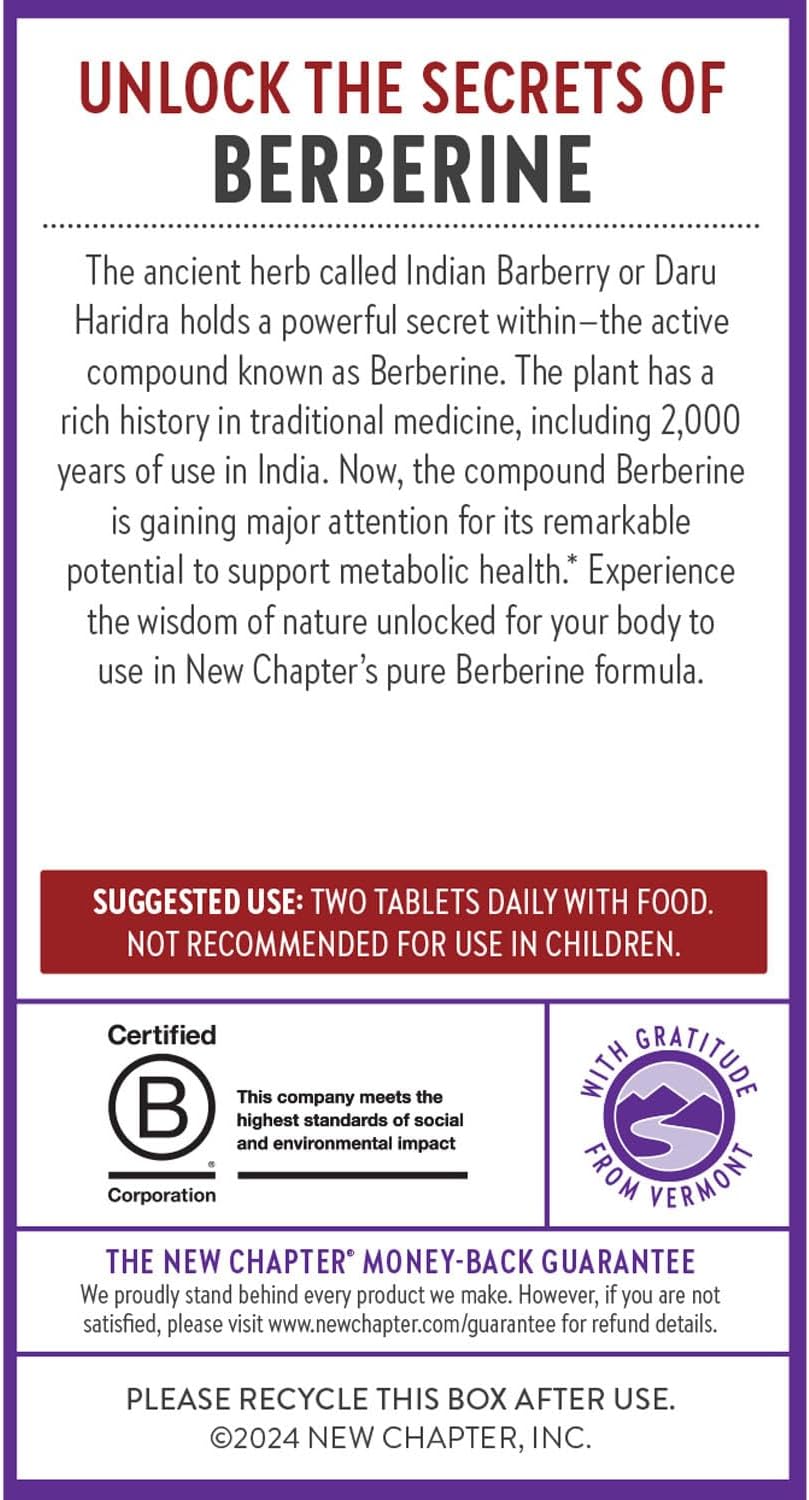 New Chapter Berberine Supplement - Super-Potent Berberine 1000 mg, 30x Concentrated Indian Barberry Extract to Support Metabolic Health + Heart Health + Glucose Support, Vegan, Gluten-free, 60 Count - görsel 7
