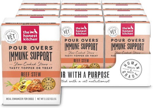 The Honest Kitchen Human Grade Functional Pour Overs: Immune Support - Beef Stew Dog Food Topper, 5.5 oz (156 g) (Pack of 12)