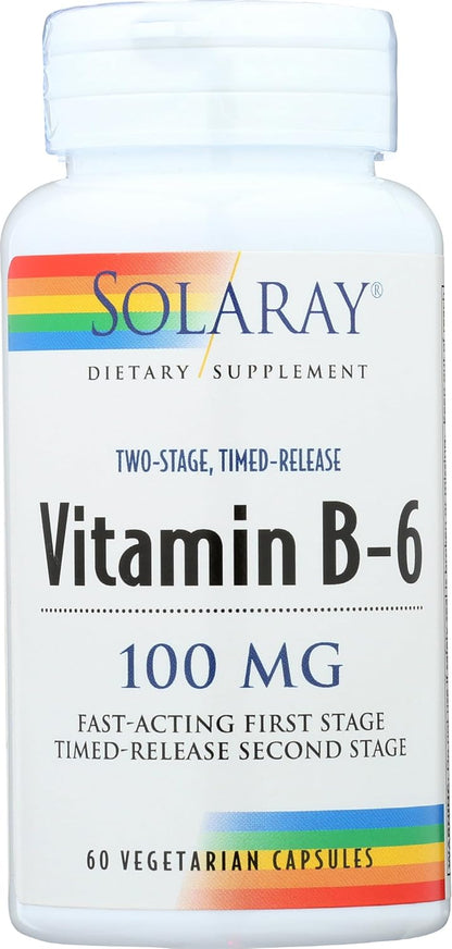 SOLARAY Vitamin B6 100 mg, Sustained Release, Vegan – 120 Veg Caps