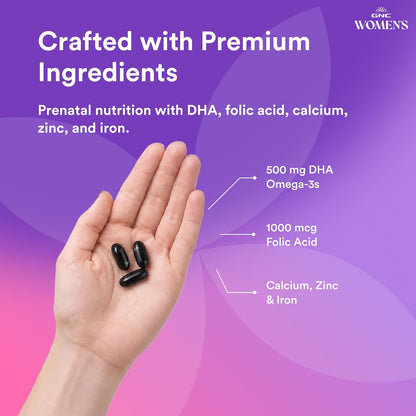 GNC Women's Prenatal Multivitamin Formula with DHA & Iron, Supports Pregnancy and Healthy Foetal Development, Essential Nutrients Folic Acid, Zinc, Calcium Plus B Vitamins, 90 Softgels