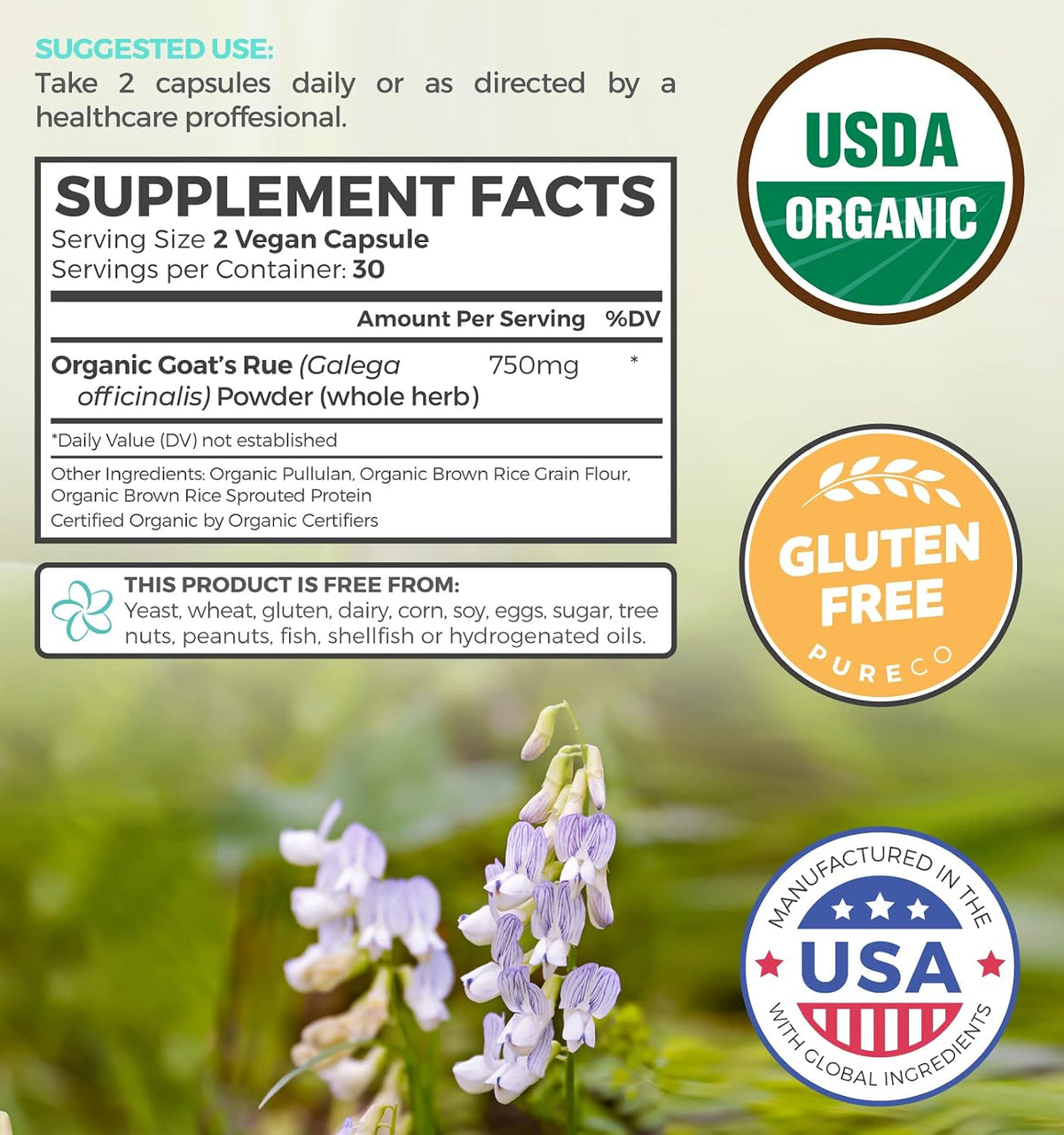 USDA Organic Goat's Rue - Lactation Support Supplement - 60 Vegan Capsules - görsel 3