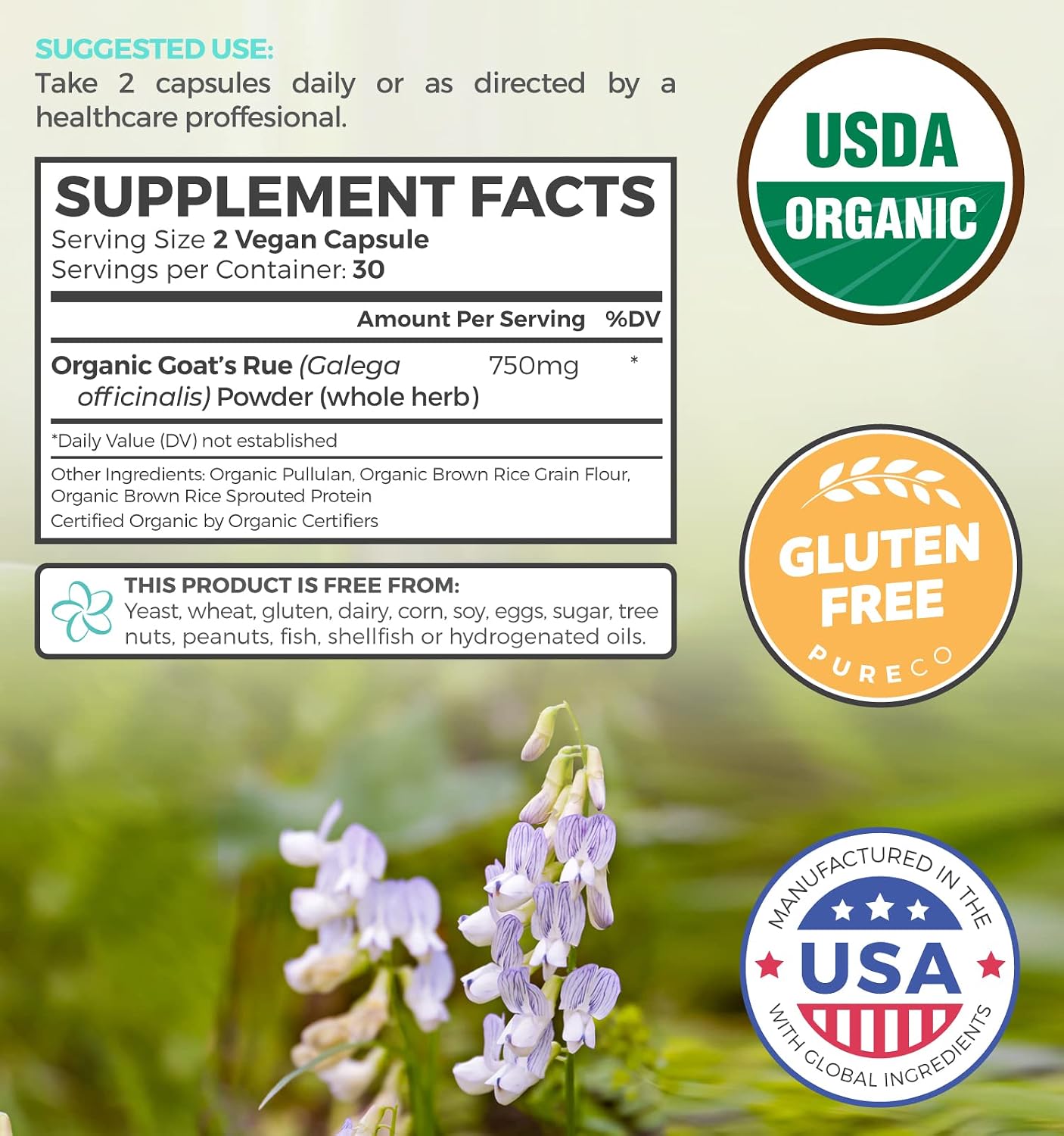 USDA Organic Goat's Rue - Lactation Support Supplement - 60 Vegan Capsules - görsel 3