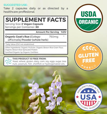 USDA Organic Goat's Rue - Lactation Support Supplement - 60 Vegan Capsules