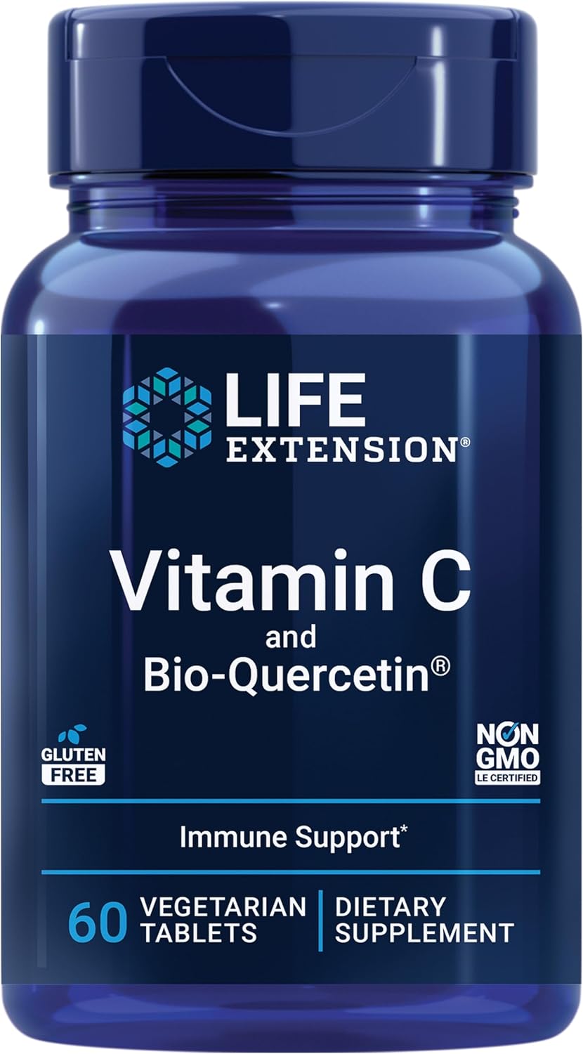 Life Extension Vitamin C and Bio-Quercetin Phytosome – Cardiovascular Health & Immune Support Food Supplement, 60 Tablets - görsel 1