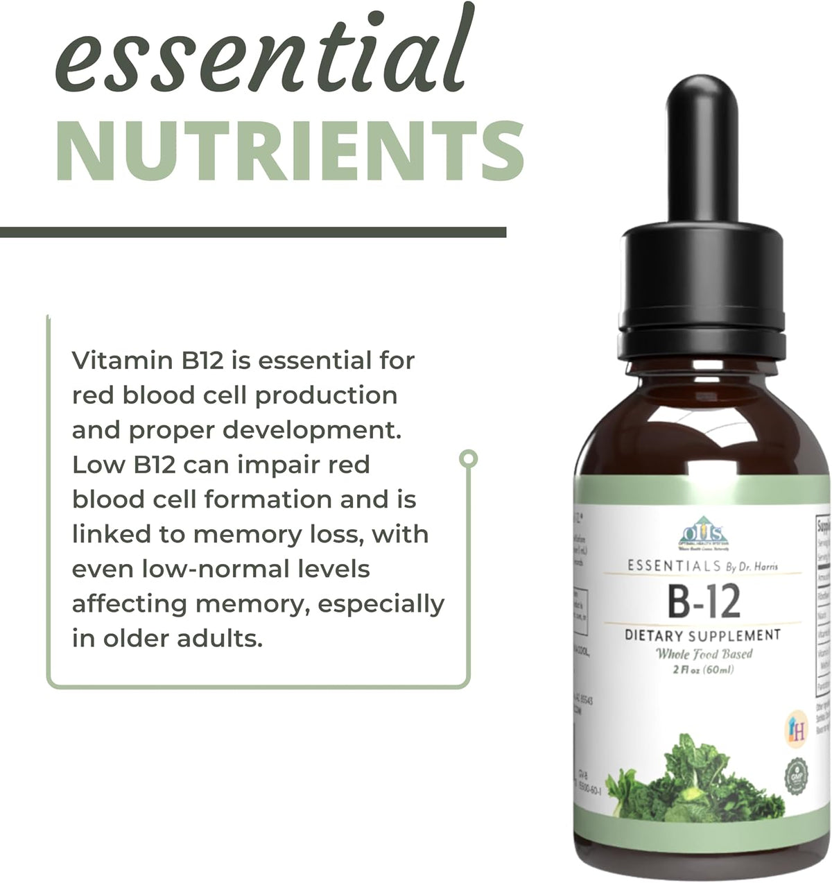Optimal Health Systems Essential B-12 Drops: Whole Food B-12 for Energy, Red Blood Cell and Cognitive Support – Vegetarian, Non-GMO, Gluten-free, 60 mL - görsel 5