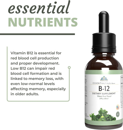 Optimal Health Systems Essential B-12 Drops: Whole Food B-12 for Energy, Red Blood Cell and Cognitive Support – Vegetarian, Non-GMO, Gluten-free, 60 mL