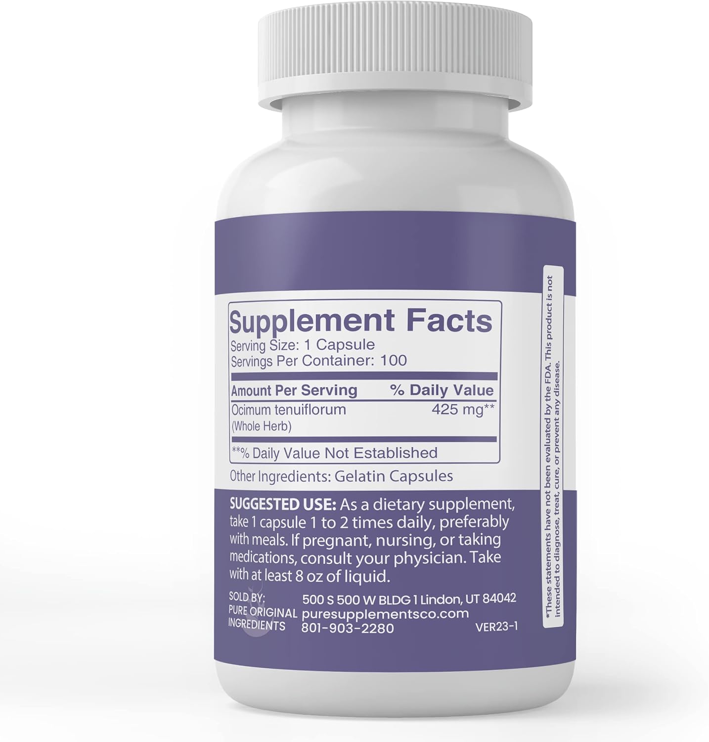 Pure Original Ingredients Holy Basil, 100 Capsules - Pure Single Ingredient Herbal Supplement - görsel 3