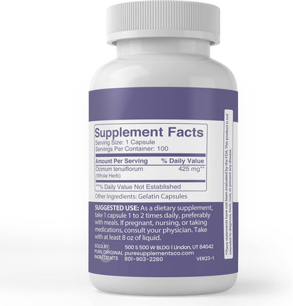 Pure Original Ingredients Holy Basil, 100 Capsules - Pure Single Ingredient Herbal Supplement