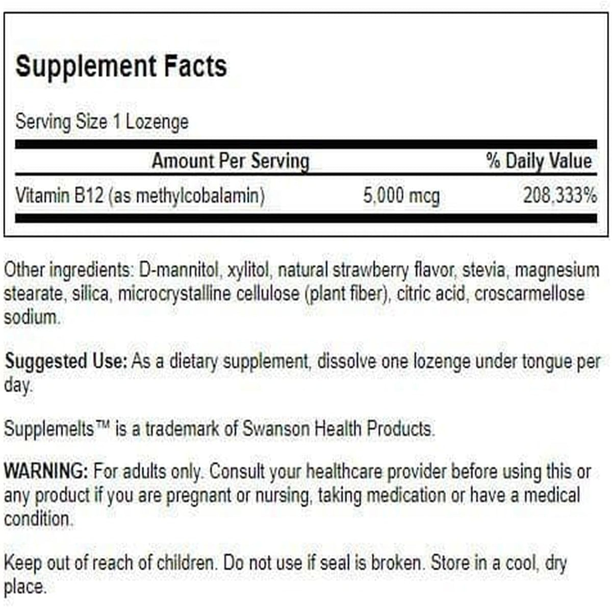 Swanson Supplemelts Sublingual Vitamin B-12 5 mg 60 Tablets - görsel 2