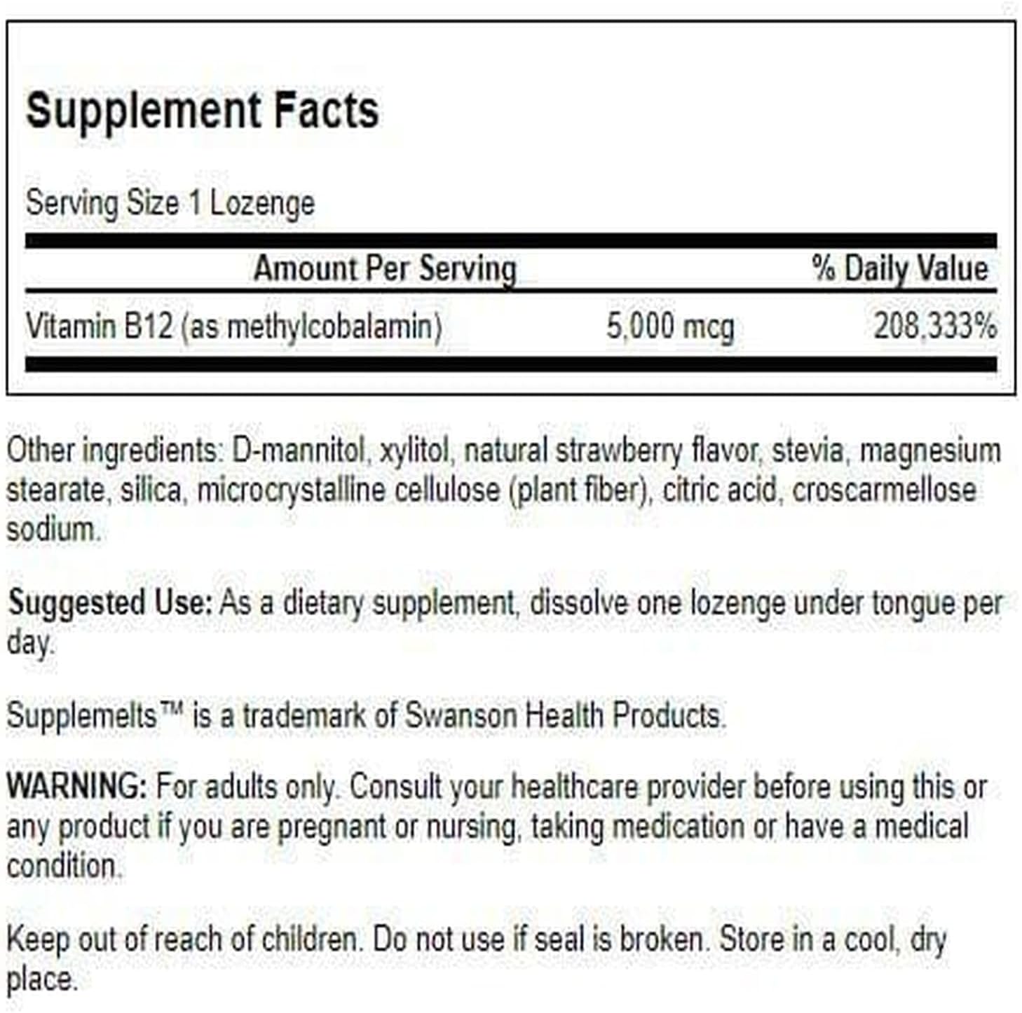 Swanson Supplemelts Sublingual Vitamin B-12 5 mg 60 Tablets - görsel 2