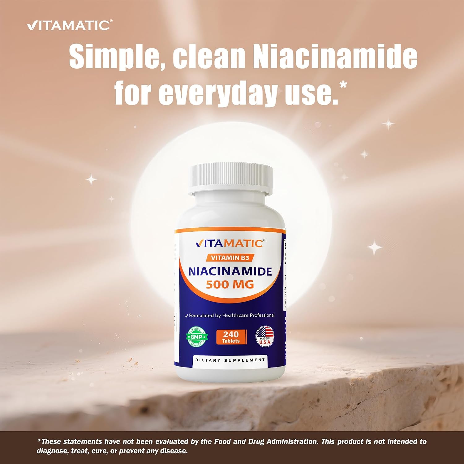 Vitamatic Niacinamide 500 mg 240 Tablets - Flush Free Vitamin B3 - Supports Energy Metabolism - görsel 4