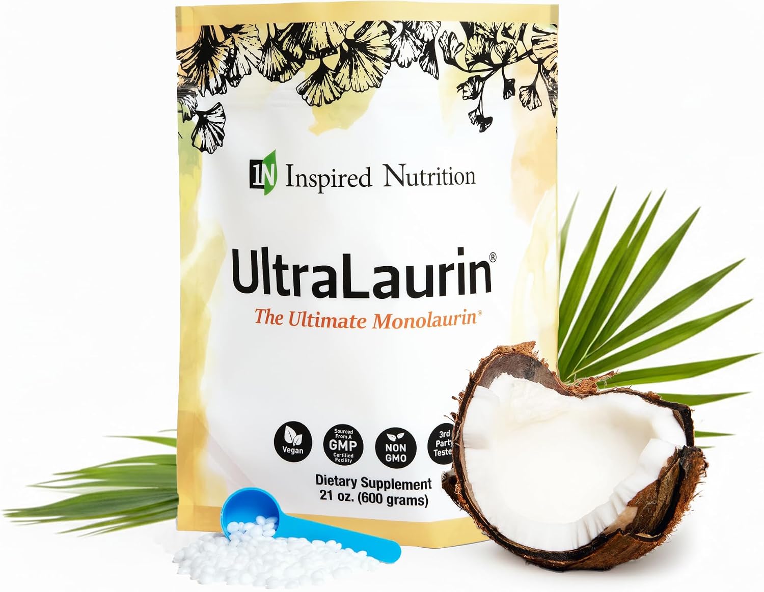 UltraLaurin Monolaurin Supplement – 3,000 mg Coconut-Derived Pellets – 595 g (200 Servings) – Vegan, Non-GMO - görsel 1