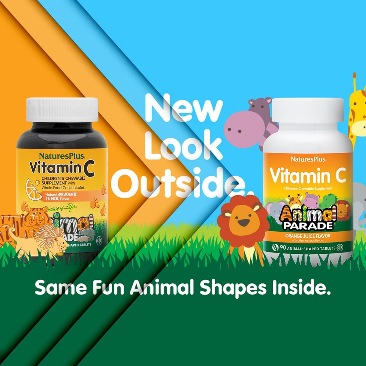 NaturesPlus Animal Parade Vitamin C Children's Chewable - Natural Orange Juice Flavour - 90 Tablets (Pack of 4) - görsel 2