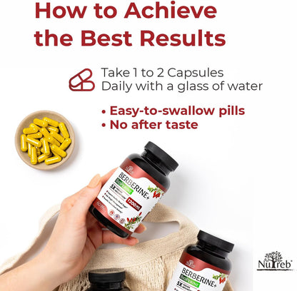 Nutreb Berberine Supplement 1200mg – 5x Superior Absorption – 60 Vegan Capsules