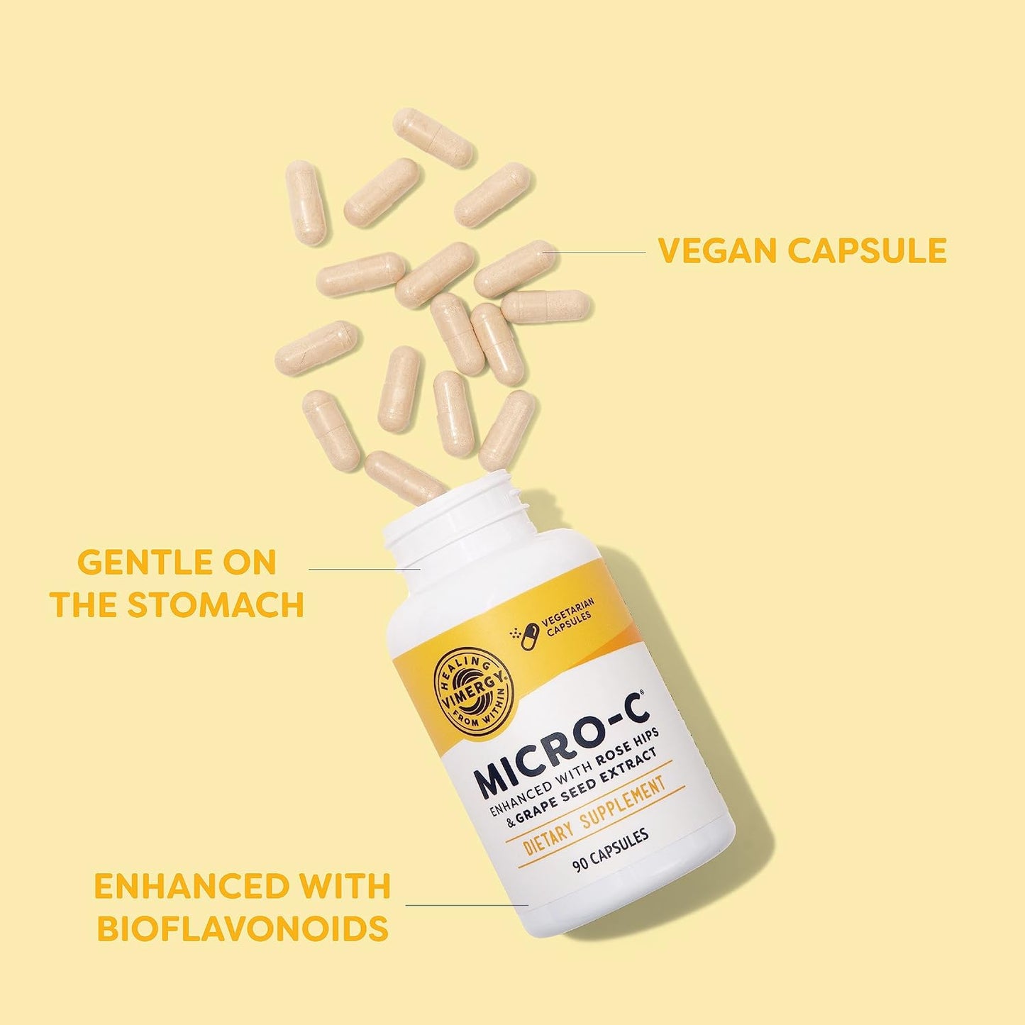Vimergy Micro-C® Vitamin C Capsules – 500 mg per Capsule, Supports Immune Health, Promotes Collagen Production, Supports Healthy Bones*, Kosher, Vegan and Gluten-Free (90 Capsules) - görsel 3