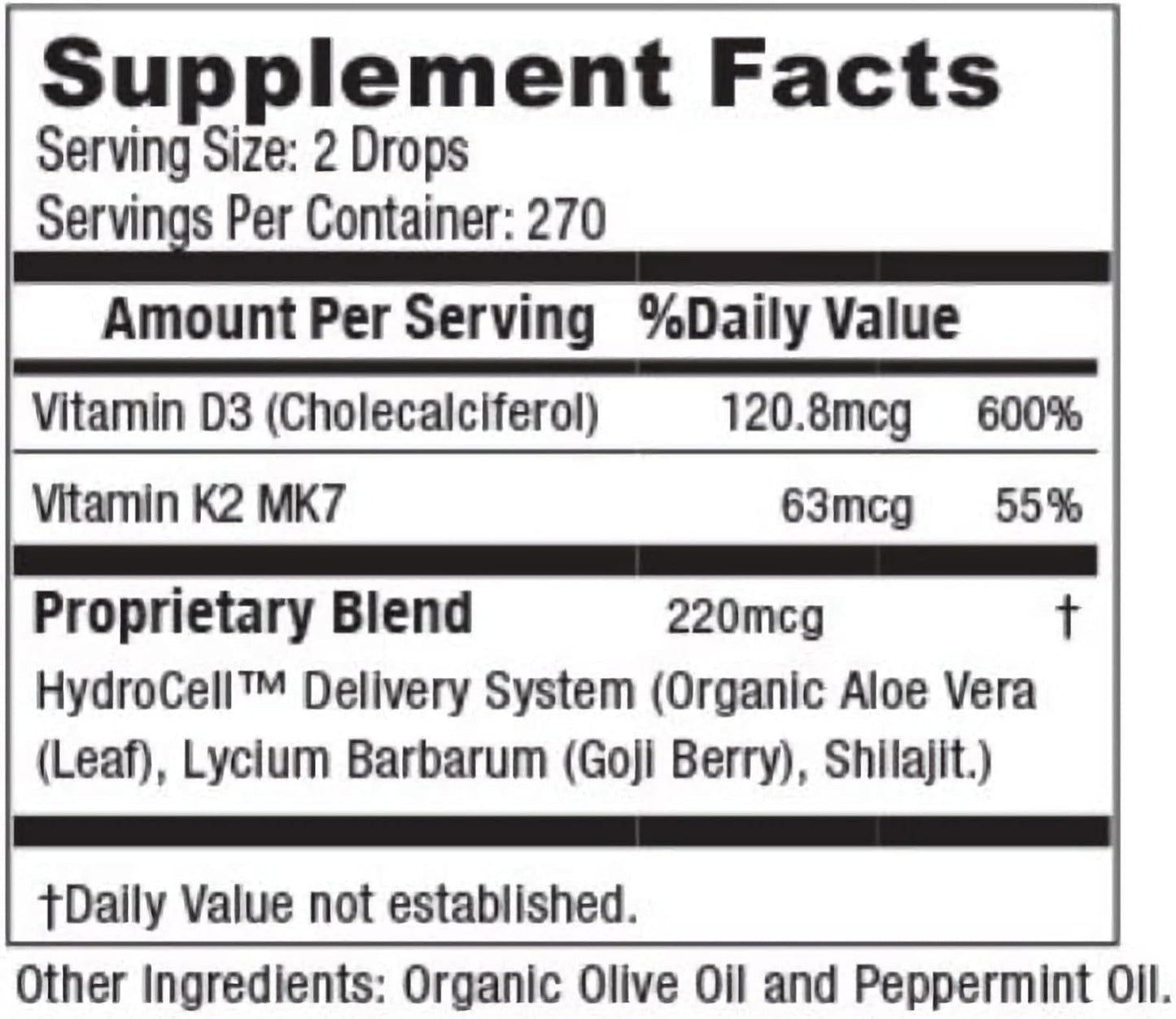 Herbal Nutrition Vitamin D3 + K2 Liquid Drops, 5000 IU D3 with K2 MK-7, 270 Servings - görsel 8