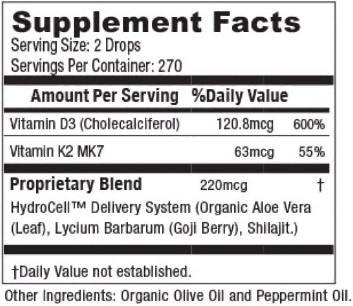 Herbal Nutrition Vitamin D3 + K2 Liquid Drops, 5000 IU D3 with K2 MK-7, 270 Servings - görsel 8