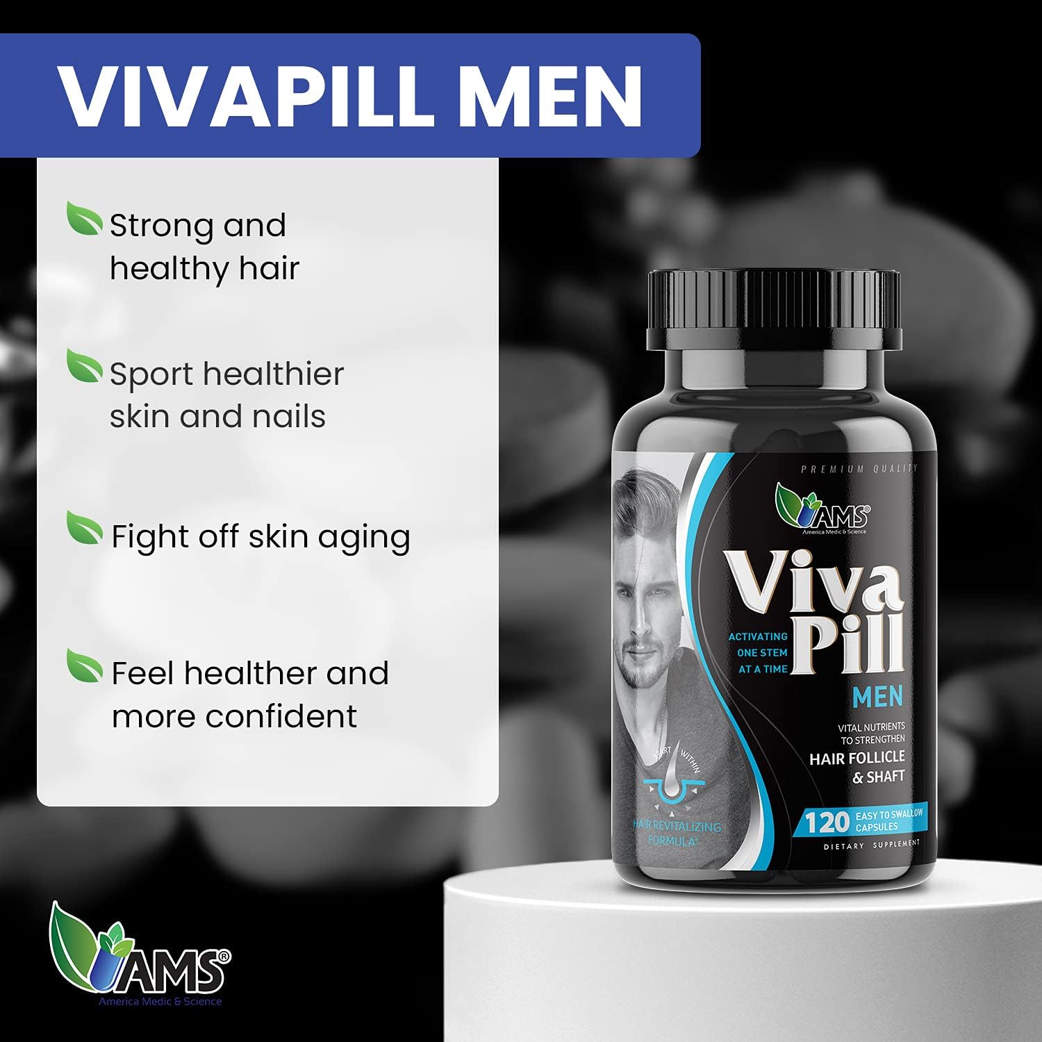 America Medic & Science VivaPill for Men – Hair, Skin & Nails Food Supplement with Biotin, Collagen & Keratin (120 Capsules) - görsel 2