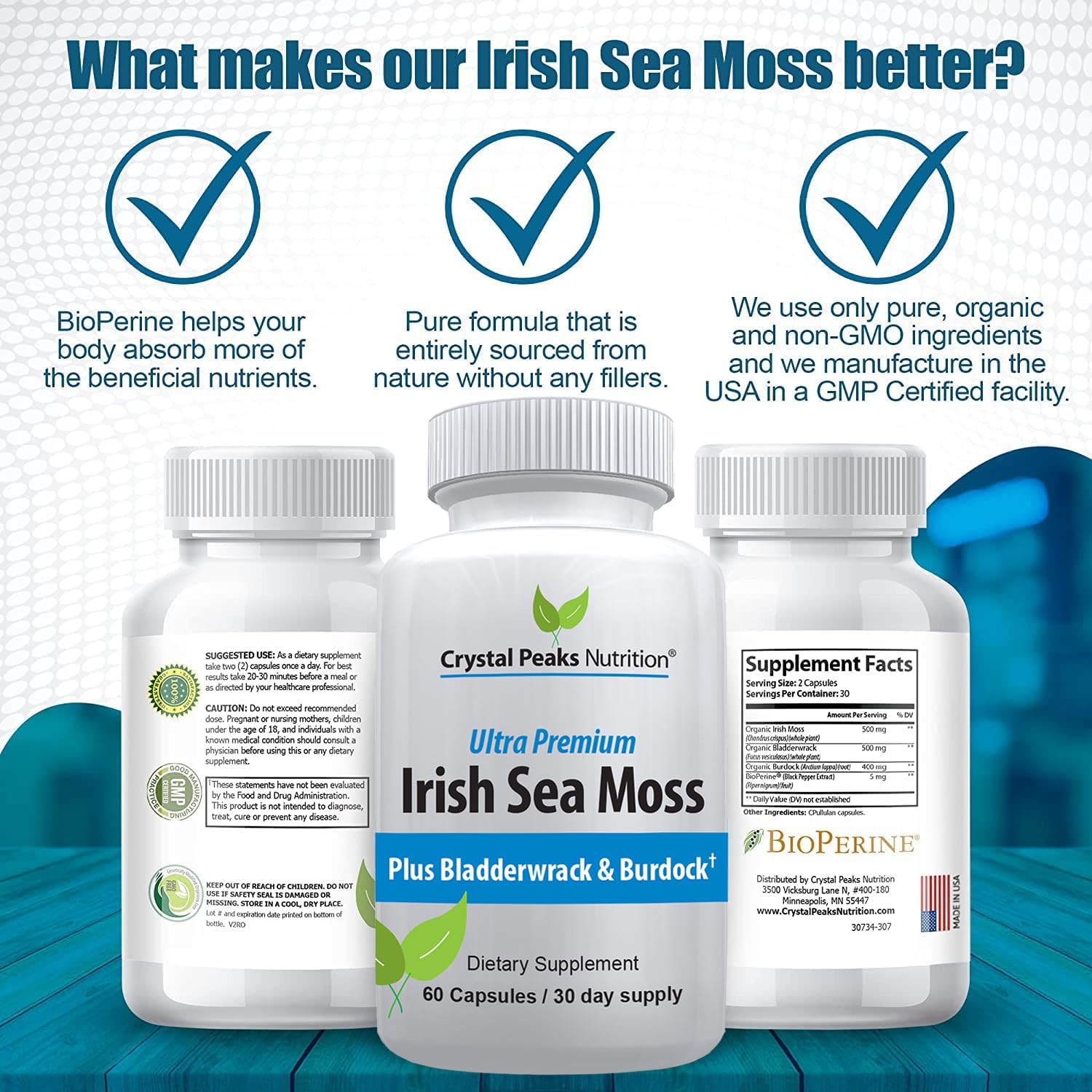 Organic Sea Moss Supplements with Bladderwrack and Burdock Root - Pure Sea Moss Capsules with BioPerine - görsel 3
