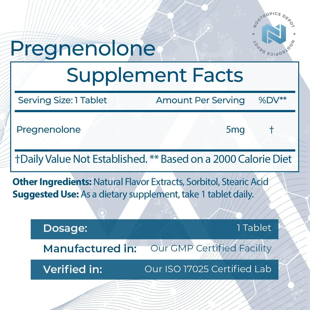 Nootropics Depot Pregnenolone Quick Dissolve Tablets, 5mg, Micronised, Mood, Cognition & Hormone Support, 120 Count - görsel 2