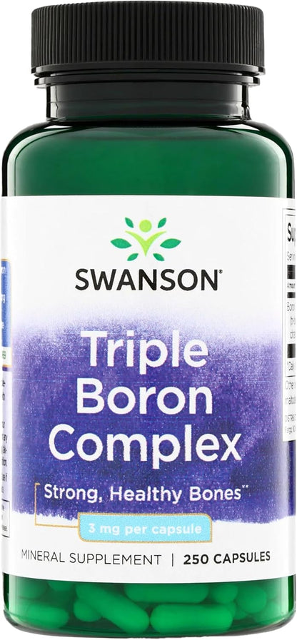 Swanson Triple Boron Complex - Mineral Supplement with Citrate, Aspartate, Glycinate - 250 Capsules (4 Pack)