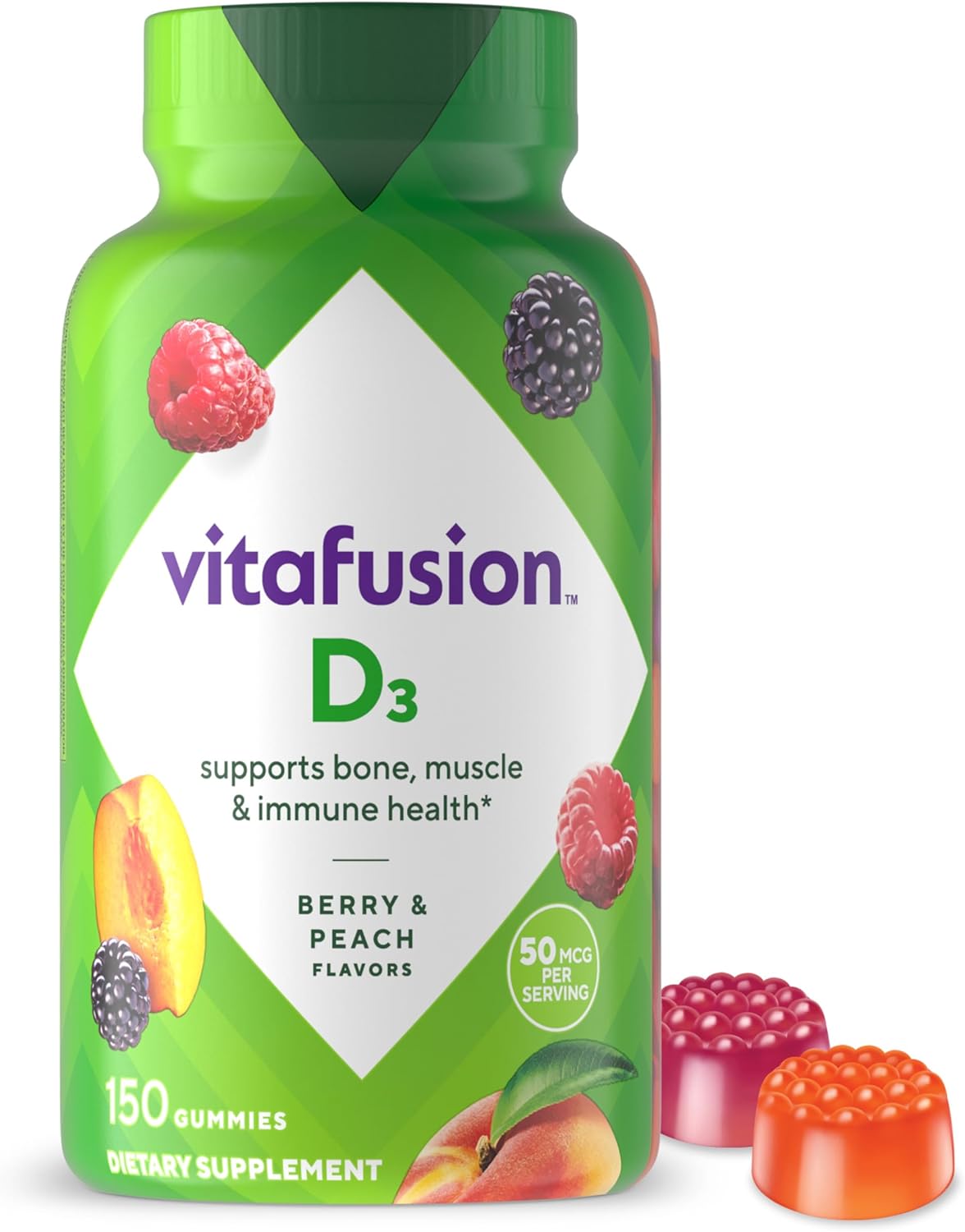 Vitafusion Vitamin D3 Gummies, 2000 IU, 150 Count - Bone and Immune Support - görsel 1
