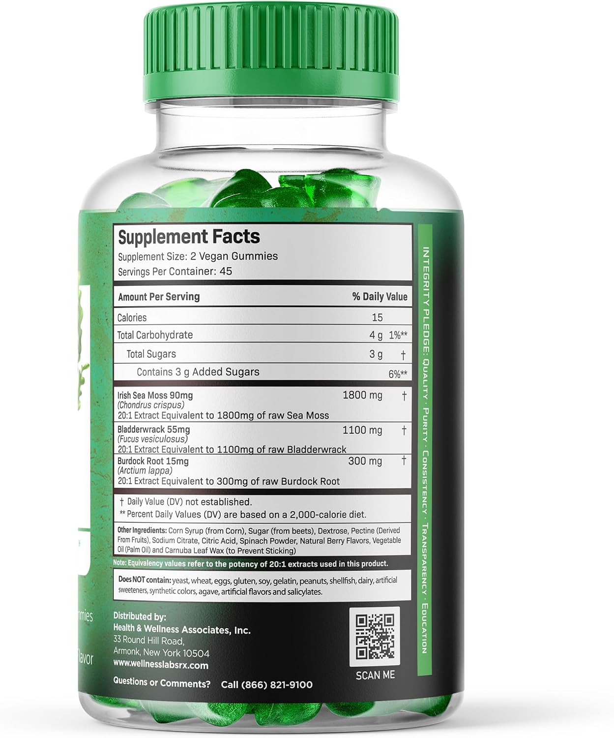 WELLNESS LABSRX Sea Moss Gummies - 3200mg Irish Sea Moss, Bladderwrack & Burdock Root - Mixed Berry - 90 Count - görsel 2