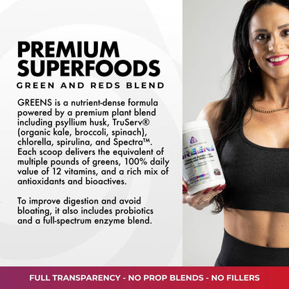 Core Nutritionals Greens | Premium Superfood Reds & Greens Blend | 5 Billion CFU Probiotics, Digestive Enzymes, & Antioxidants | 30 Servings (Grape Candy)