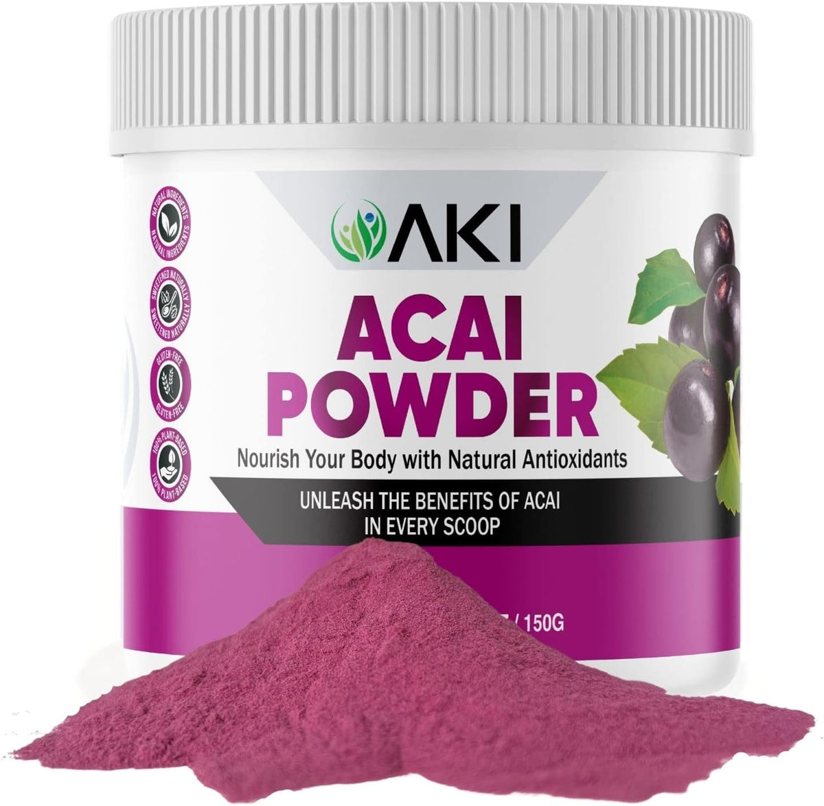 AKI Acai Powder - Non-GM, Vegan Friendly & Gluten-free (150 g / 5.30 oz) - görsel 1