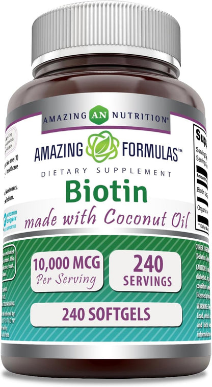 Amazing Formulae Biotin with Extra Virgin Organic Coconut Oil - 10,000 mcg - 120 Softgels