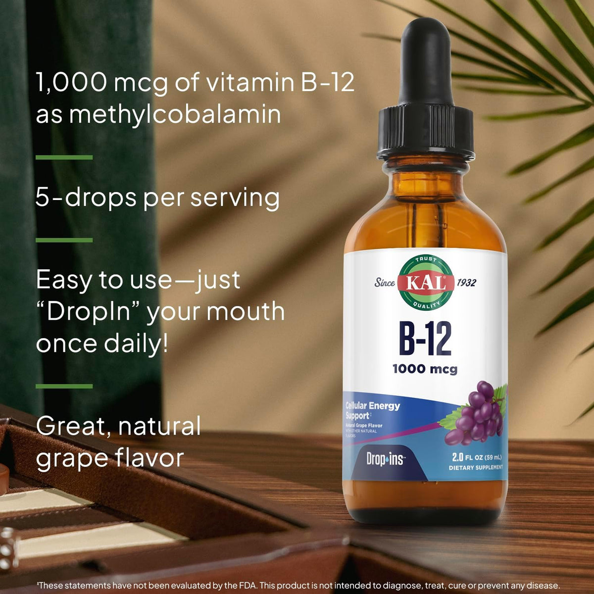 KAL B12 1000 mcg DropIns – High Absorption Liquid Vitamin B12, Natural Grape Flavour, 196 Servings - görsel 4